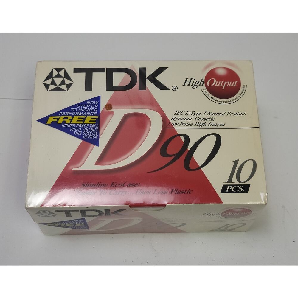 TDK Pack of 10 Cassettes D90LX / D90 Slimline Eco Case 90 minutes - New sealed